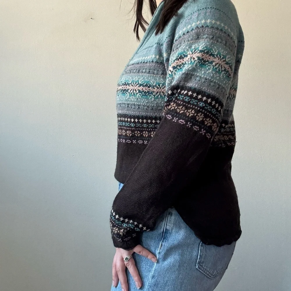 Y2K Eddie Bauer Knit Fair Isle Henley Sweater